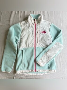 The North Face Mint Green/Blueish Fleece Jacket with Pink Zip